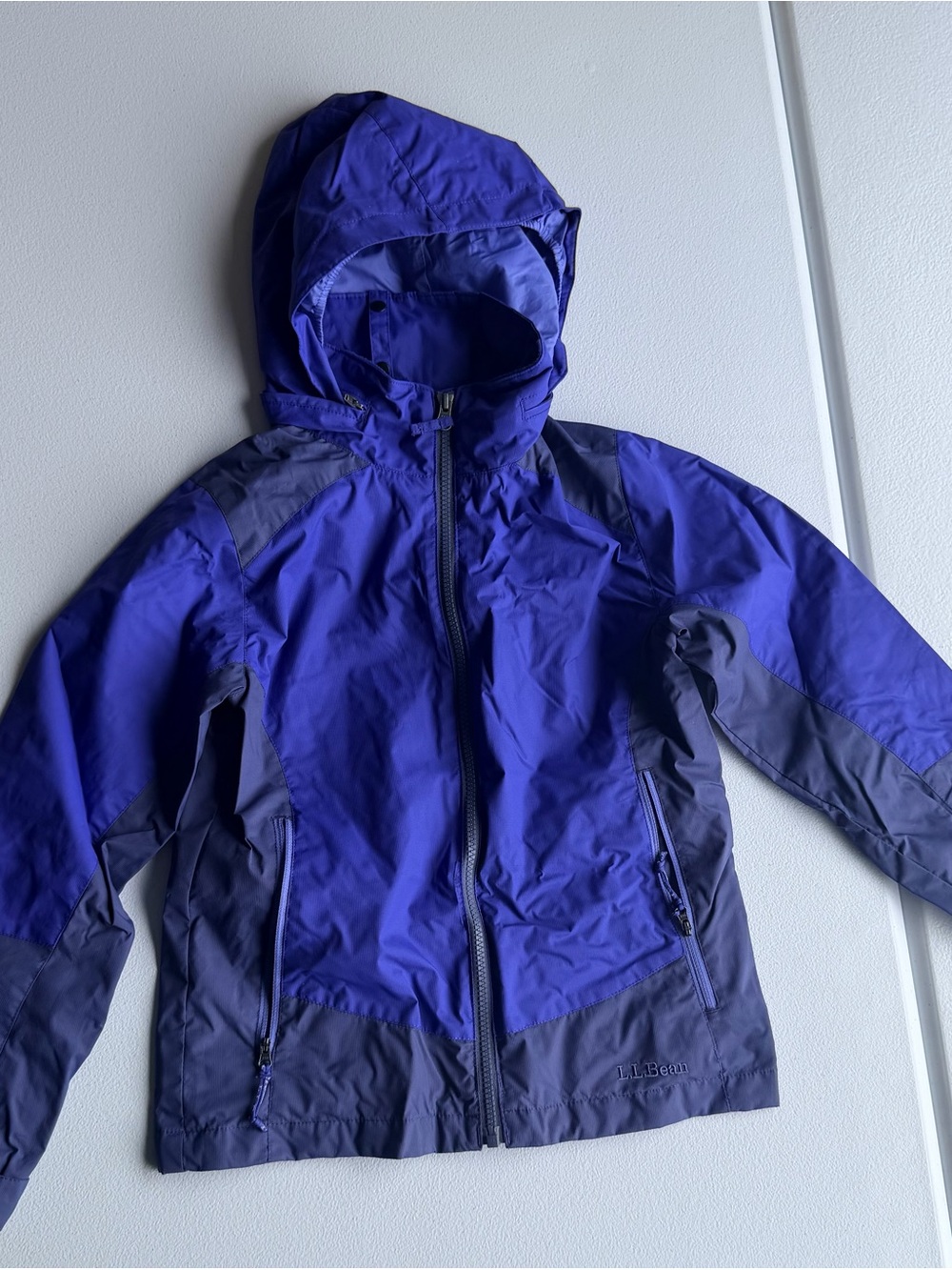 L.L. Bean Kids' Two-Tone Purple Hooded Rain Jacket